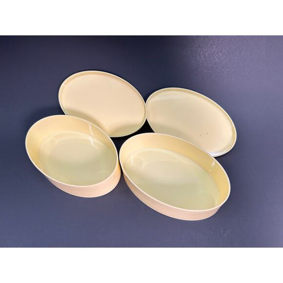 Oval Candy Gift Boxes VTG Plastic - Nostalgic MCM Graphics Set of 2, Made In USA - Picture 6 of 8